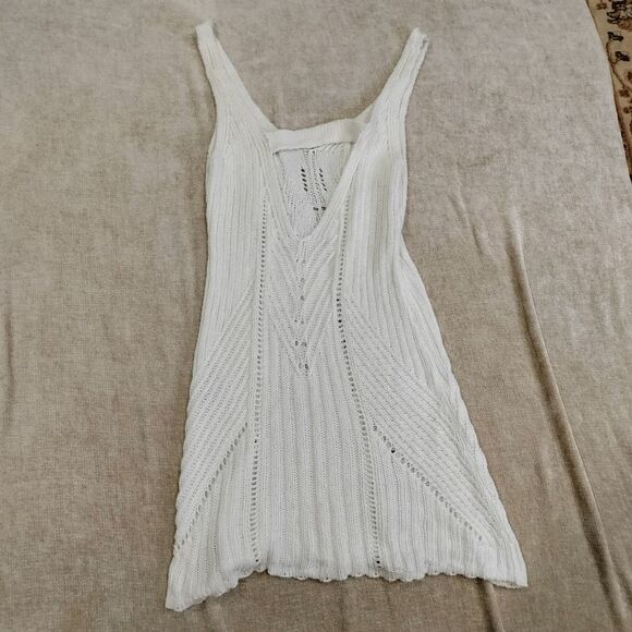 by Anthropologie White Knit Pointelle Modern Mini Dress Coverup Size XS - Picture 7 of 9